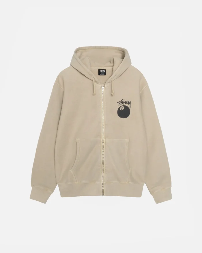 STUSSY 8 BALL ZIP HOODIE – PIGMENT DYED KHAKI