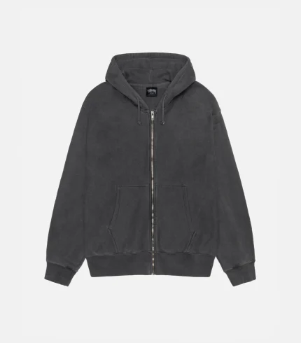 STÜSSY BUANA ZIP HOODIE – PIGMENT DYED BLACK