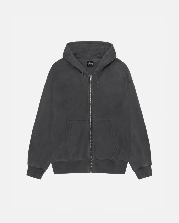 STÜSSY BUANA ZIP HOODIE – PIGMENT DYED BLACK